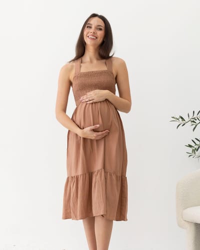 Angel Maternity Lily Maternity Summer Shirred dress in Terracotta