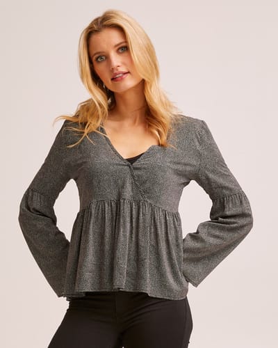 Fashion Top Black Printed Bell Sleeve Nursing Top