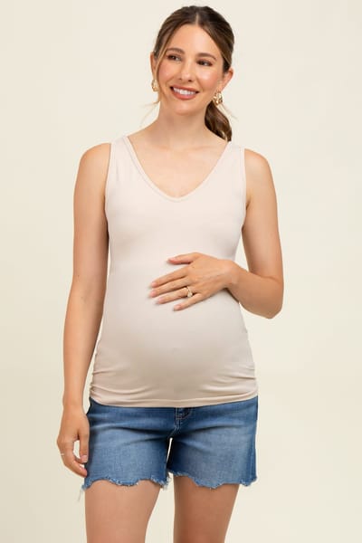 PinkBlush Blue Raw Cut Hem Maternity Jean Shorts