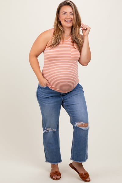 Vervet Blue Open Knee Fringe Hem Cropped Wide Leg Maternity Plus Jeans