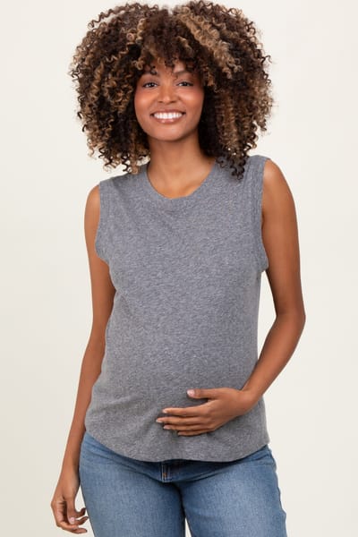 PinkBlush Heather Grey Basic Crew Neck Maternity Tank