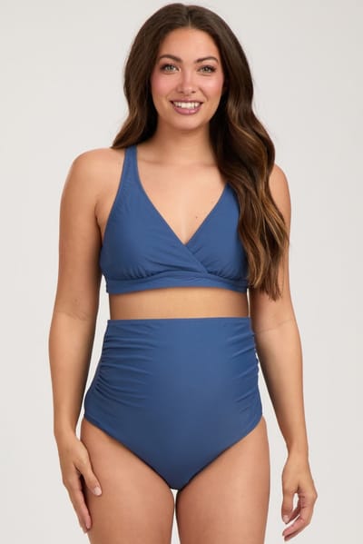 PinkBlush Blue High Waist Maternity Bikini Set
