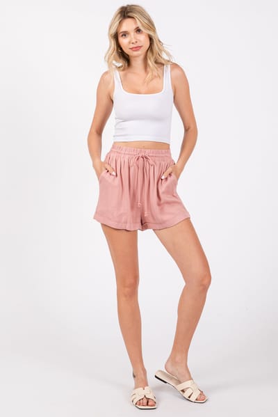 Hem & Thread Pink Drawstring Waist Tie Shorts