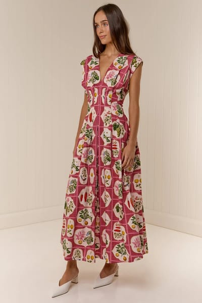 Palm Noosa Carter Dress in Pink Citrus Tile