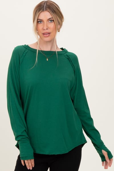 Zenana Outfitters Forest Green Exposed Seam Long Sleeve Top