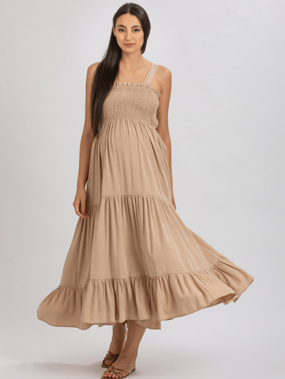 For The Creators Holly Smocked Maxi Dress in Almond