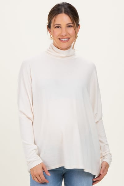 Hyfve Cream Draped Oversized Turtleneck Dolman Sleeve Maternity Top