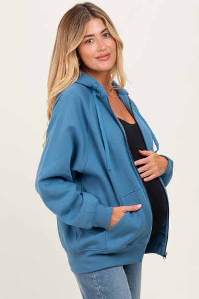 Rae Mode Blue Relaxed Fit Fleece Maternity Zip Hoodie