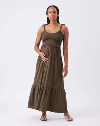 Ripe Maternity Brandi Shirred Dress  Khaki