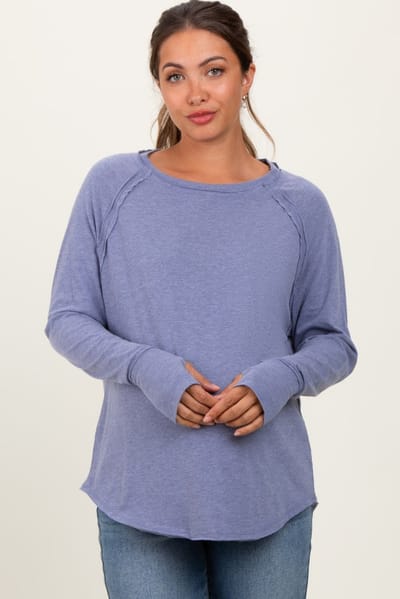PinkBlush Light Navy Heather Exposed Seam Long Sleeve Maternity Top