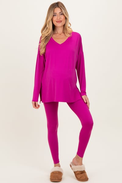 PinkBlush Magenta Brushed Knit Maternity Oversized Top and Legging Set