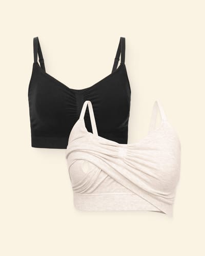 Kindred Bravely Sublime® Pumping Sleep Bra Two-Pack | Black & Oatmeal Heather