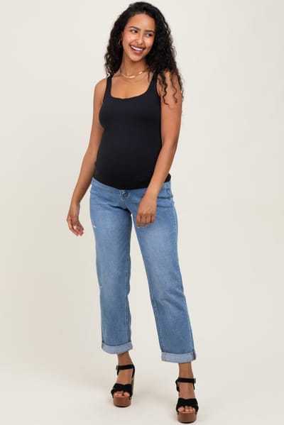 Vervet Blue High Rise Cuffed Boyfriend Maternity Jeans