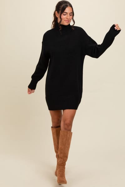 Zenana Outfitters Black Turtle Neck Mini Sweater Dress