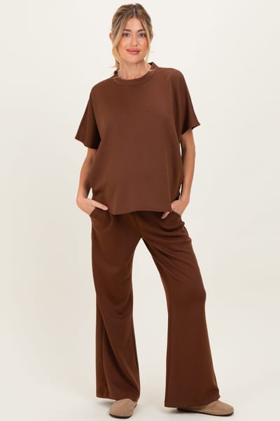 PinkBlush Brown Curved Hem Tee Pants Maternity Lounge Set