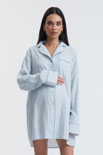 Legoe Heritage Stripe Sleep Dress (White/Ocean)
