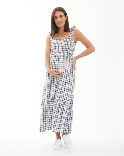 Ripe Maternity Phoebe Smocked Dress White / Navy