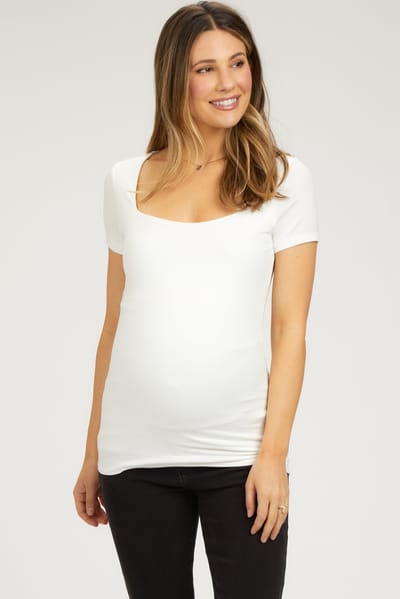 Vanilla Bay Ivory Square Neck Short Sleeve Maternity Top