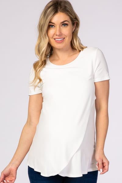 Hello Miz Ivory Layered Wrap Front Maternity Nursing Top