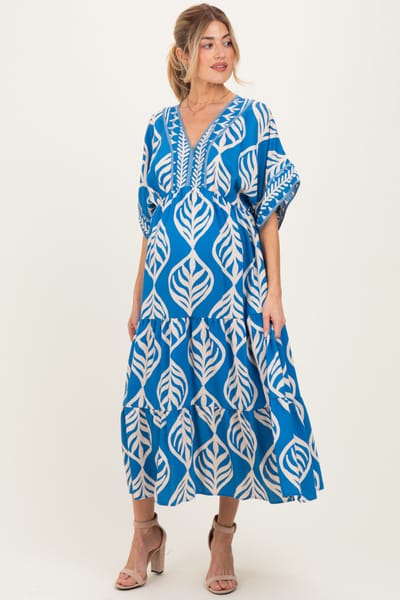 PinkBlush Royal Blue Printed Dolman Sleeve Maternity Maxi Dress