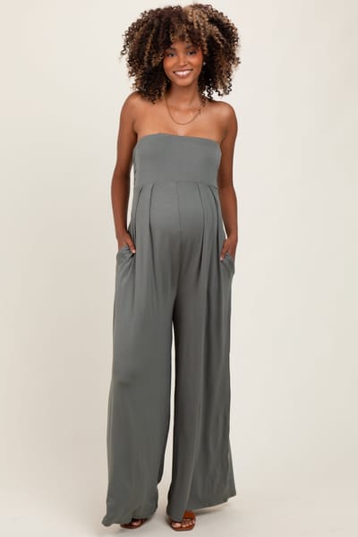 Hello Miz Olive Wide Leg Maternity Jumpsuit