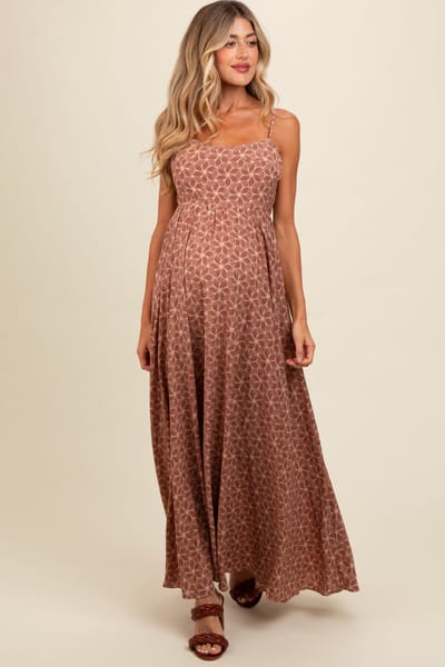PinkBlush Mauve Floral Cutout Tie Back Maternity Maxi Dress