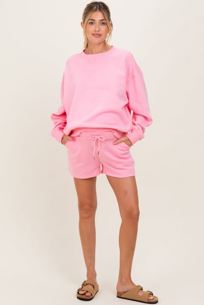 PinkBlush Pink Fleece Sweatshirt Shorts Maternity Set
