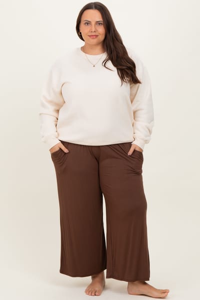 Zenana Outfitters Brown Wide Leg Ankle Plus Lounge Pants