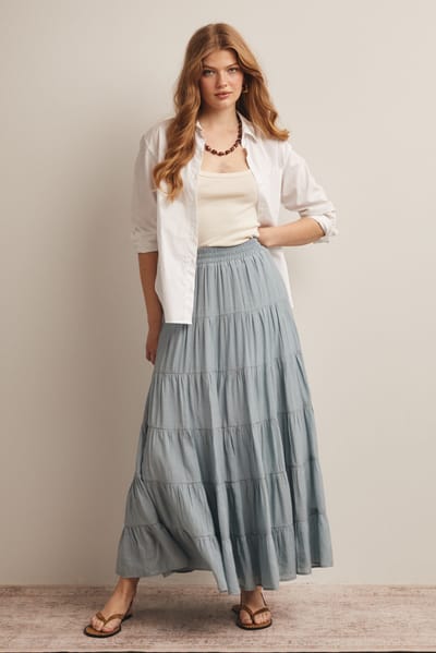 Listicle Sage Tiered Maxi Skirt