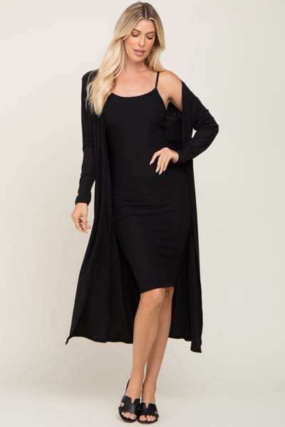 Capella Apparel Co. Black Ribbed Cardigan 2 Piece Set