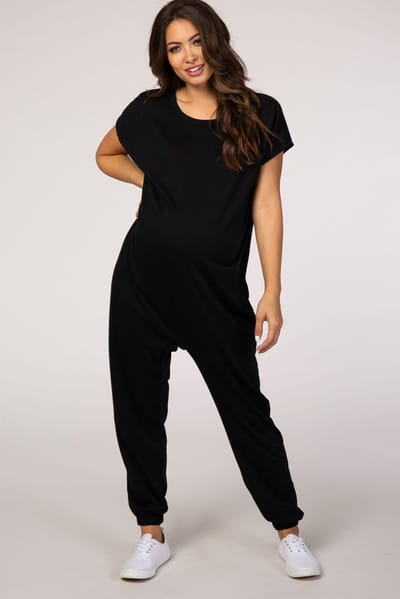 PinkBlush PinkBlush Black Short Sleeve Maternity Jumpsuit