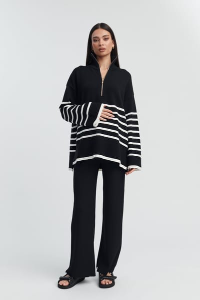 Legoe Heritage Sadie Stripe Knit Jumper (Black/Ivory)