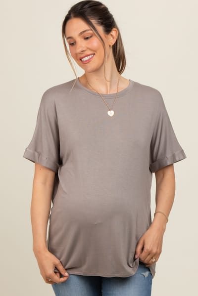 Elloh Taupe Relaxed Fit Maternity T-Shirt