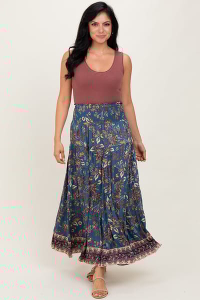Angie Dark Teal Smocked Waist Tiered Maxi Skirt