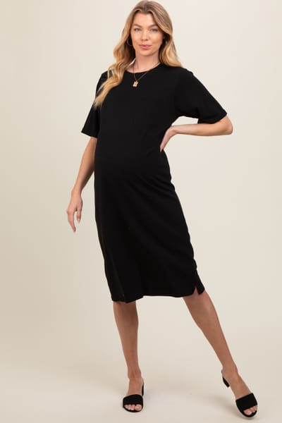 Elloh Black Oversized Round Neck T-Shirt Maternity Dress