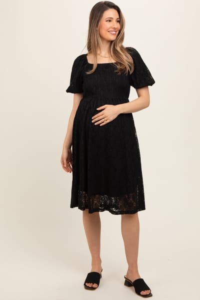 PinkBlush Black Lace Square Neck Maternity Dress