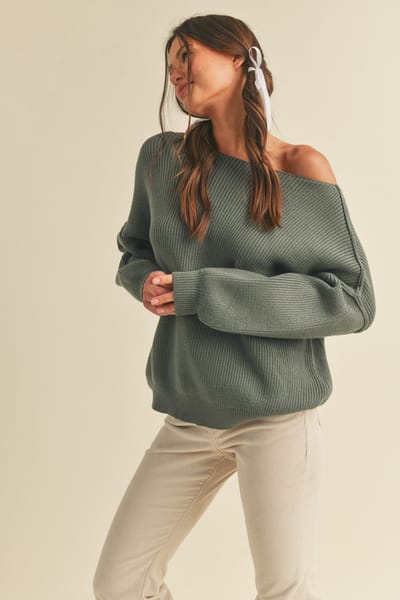 &merci Olive Balloon Sleeve Boat Neck Knit Sweater