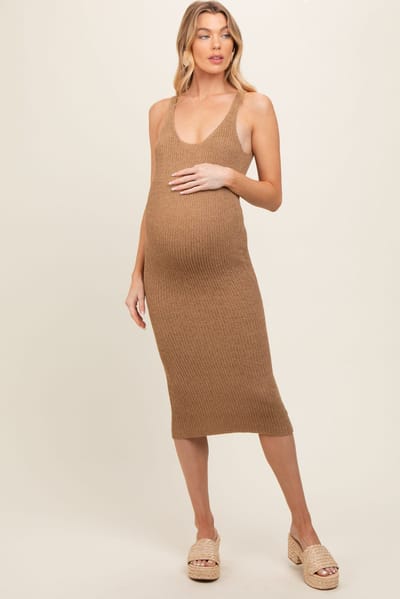 PinkBlush Camel Knit Maternity Dress
