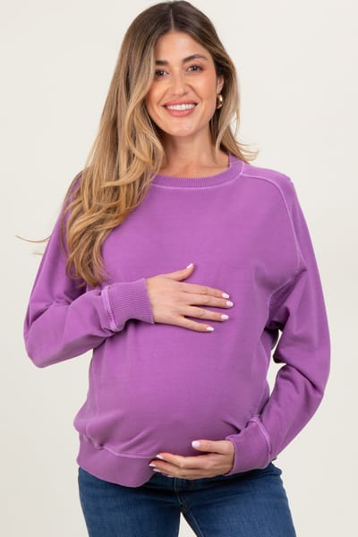 Zenana Outfitters Plum French Terry Vintage Wash Maternity Pullover
