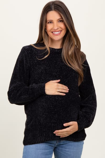Zenana Outfitters Black Chenille Knit Maternity Sweater