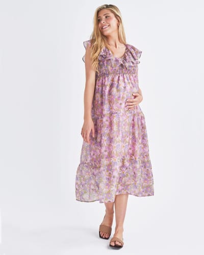 Angel Maternity Daphne Reversible Maternity Baby Shower Dress in Lilac Floral