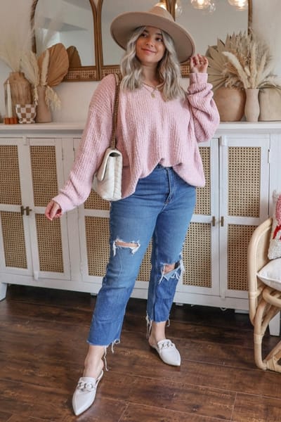 Miracle Light Pink V-Neck Soft Sweater