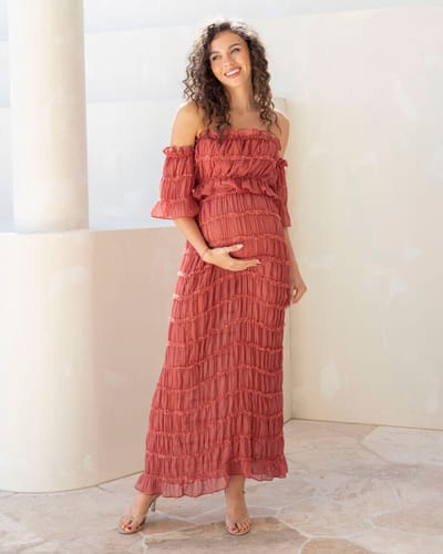 Angel Maternity Marisol 2 piece Maternity Photoshoot Dress in Crimson Glow