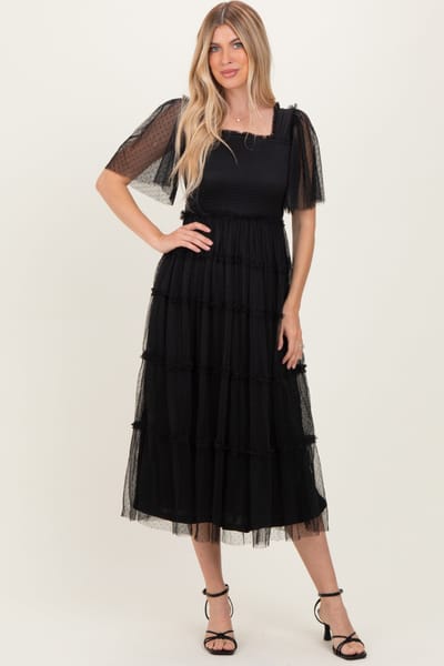 Dress Day Black Ruffled Mesh Maxi Dress