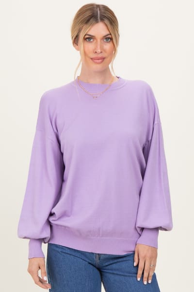 Vine & Love Lavender Fine Knit Balloon Sleeve Sweater