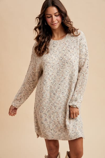 AnnieWear Cream Speckle Knit Sweater Dress