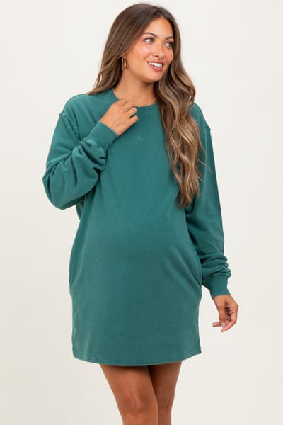 Hyfve Forest Green Mint Mineral Wash Oversized Maternity Sweatshirt Mini Dress