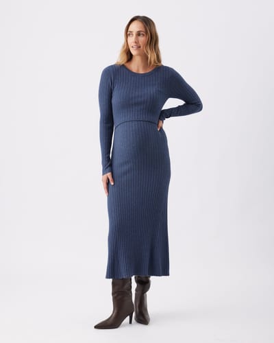 Ripe Maternity Eden Knit Nursing Dress  Denim Marle