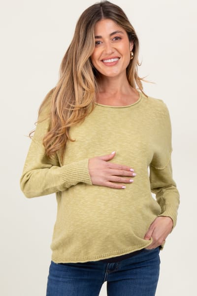 PinkBlush Lime Heather Unfinished Hem Maternity Sweater