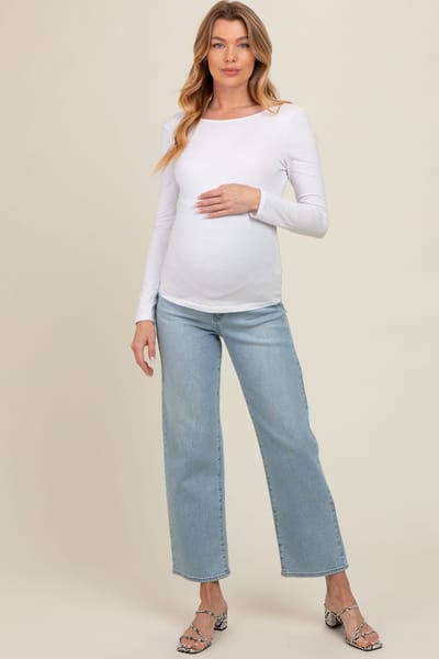 PinkBlush Light Blue Straight Crop Maternity Jeans